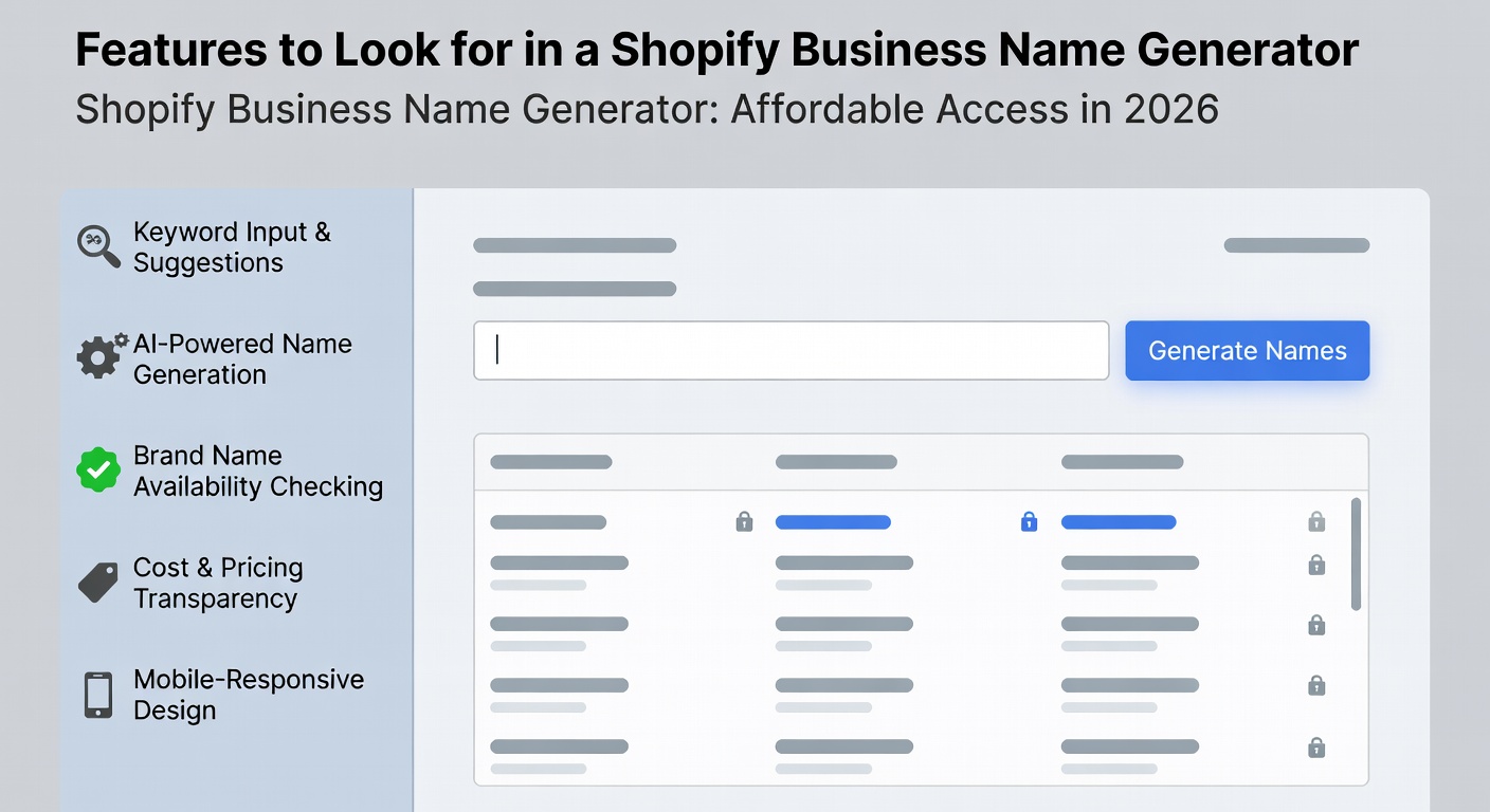 Shopify Business Name Generator: Affordable Access in 2026 — Features to Look for in a Shopify Business Name Generator