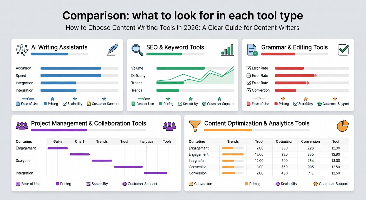 How to Choose Content Writing Tools in 2026: A Clear Guide for Content Writers — Comparison: what to look for in each tool type